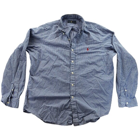 Ralph Lauren Men Shirt Large Blue Gingham Long Sleeve Button Down Casual Classic - Picture 1 of 16